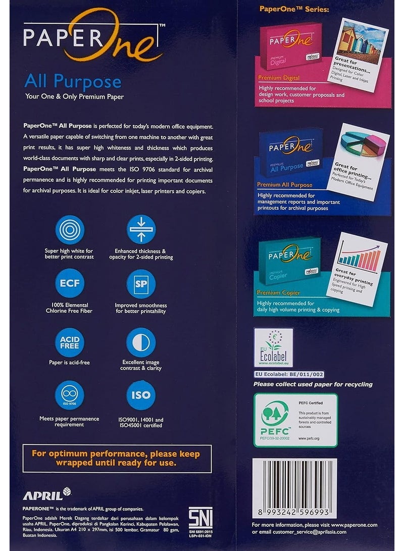 PaperOne ورق بيبر وان متعدد الاستخدامات بريميوم A4 80 جرام – 1 رزمة (500 ورقة) - Image 2